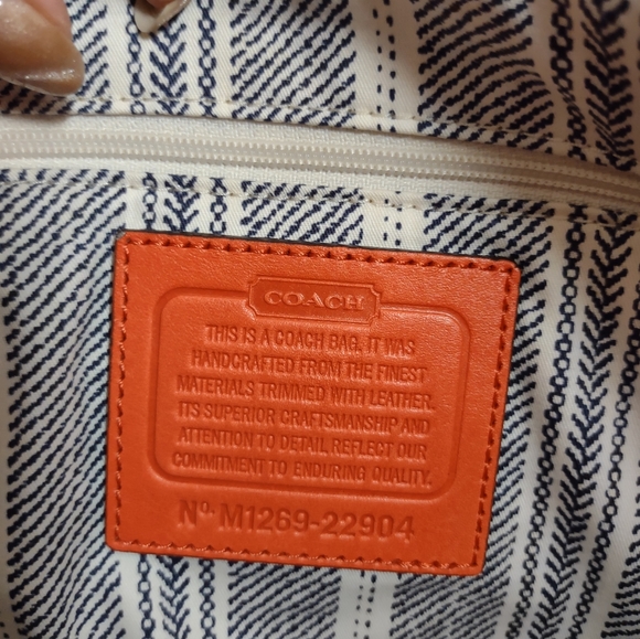 COACH Coral & Red Leather & Straw Shoulder/Tote Bag - Picture 6 of 12